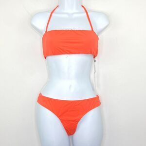 BCBGeneration Women's Large Bikini Set Orange 2 Piece Halter Bandeau BH6 NWT